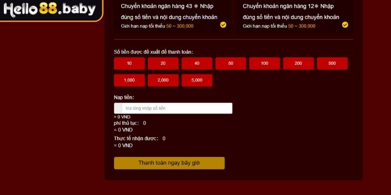 Nạp Tiền HELLO88 Với Hướng Dẫn Chi Tiết Các Kênh An Toàn 1 Nạp tiền HELLO88 bằng tài khoản ngân hàng