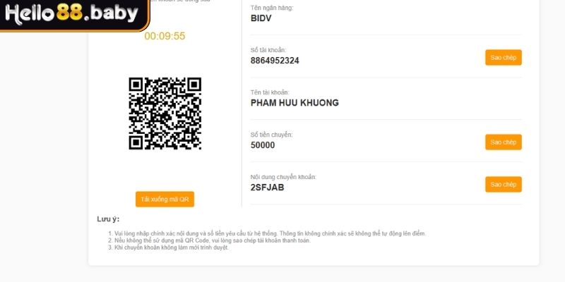 Nạp Tiền HELLO88 Với Hướng Dẫn Chi Tiết Các Kênh An Toàn 3 Ghi đúng nội dung giao dịch