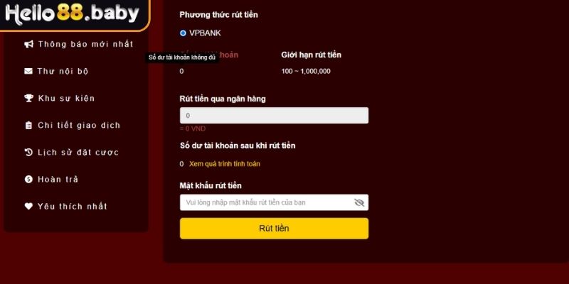 Rút Tiền HELLO88 Với Hướng Dẫn Từ A-Z Để Giao Dịch Nhanh 1 Hạn mức khi rút tiền HELLO88